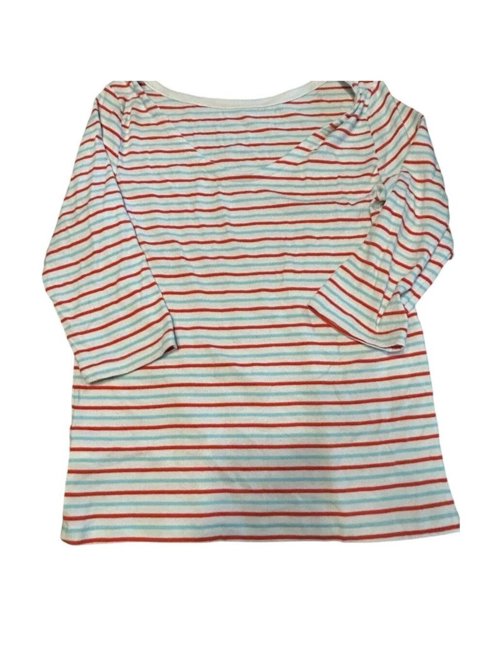 Gap The Modern Tee Womens Large Red Blue Striped V-Neck 3/4 Sleeve Knit Top